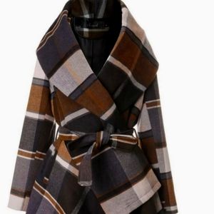 NWT Chicwish Prairie Check Rabato Coat with Belt.